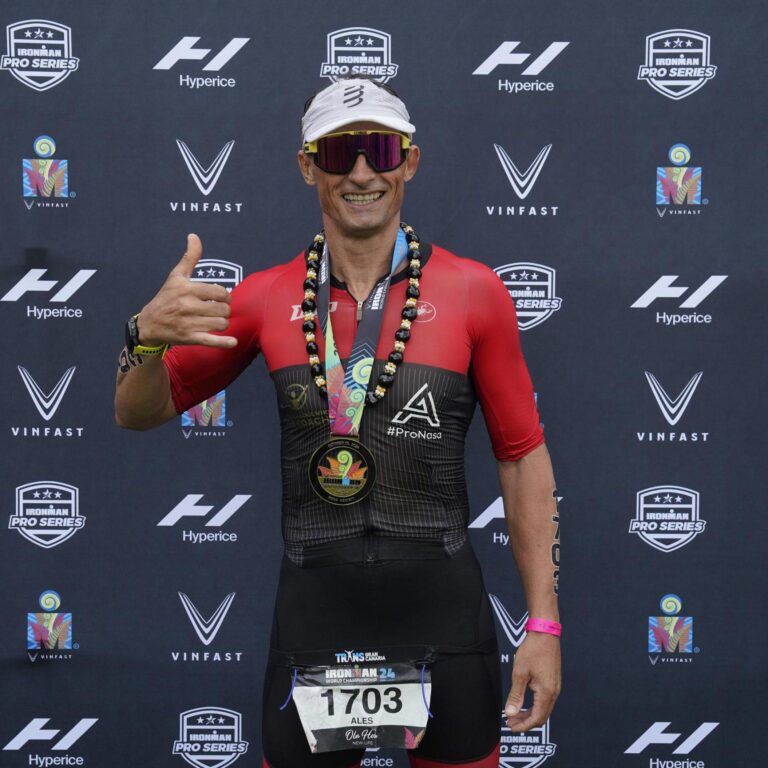 Ironman Ales Suhadolnic at an Ironman race finish