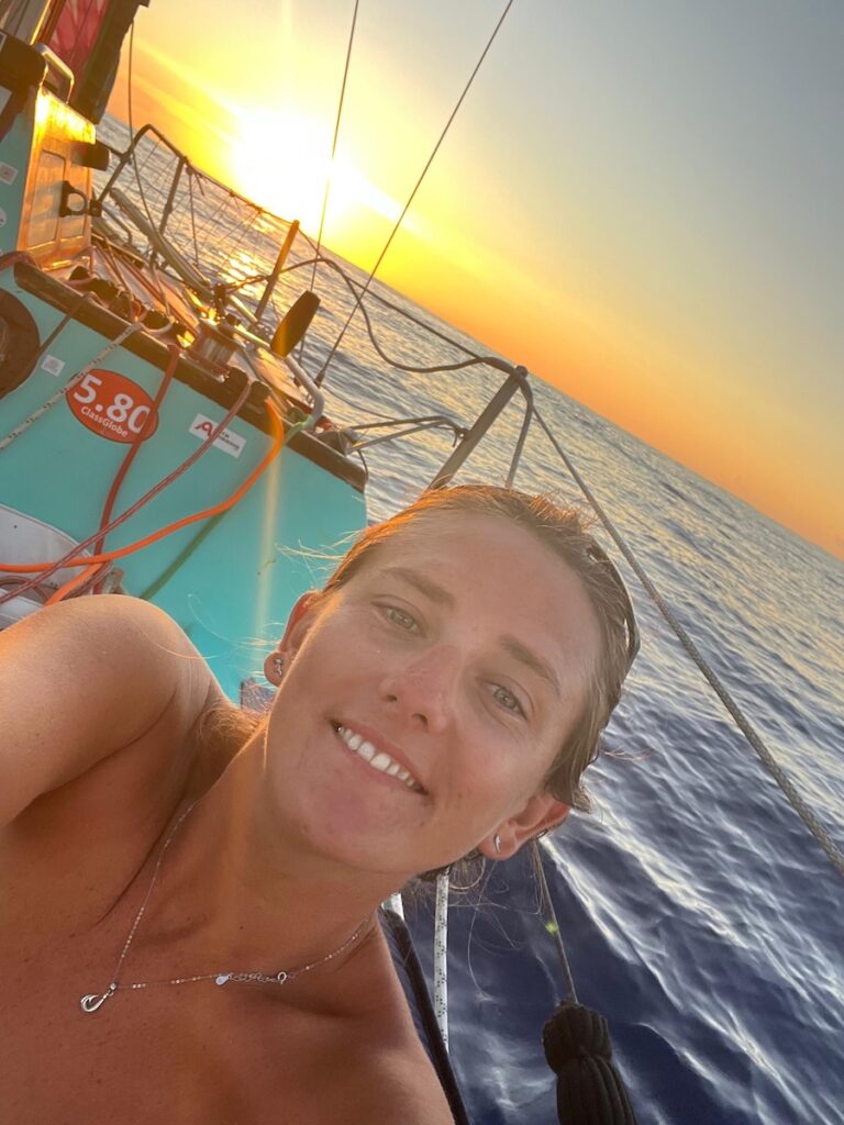 Jasmine at sea with the sunset
