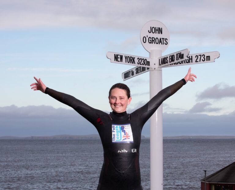 Jasmine at the end of her 900 mile swim