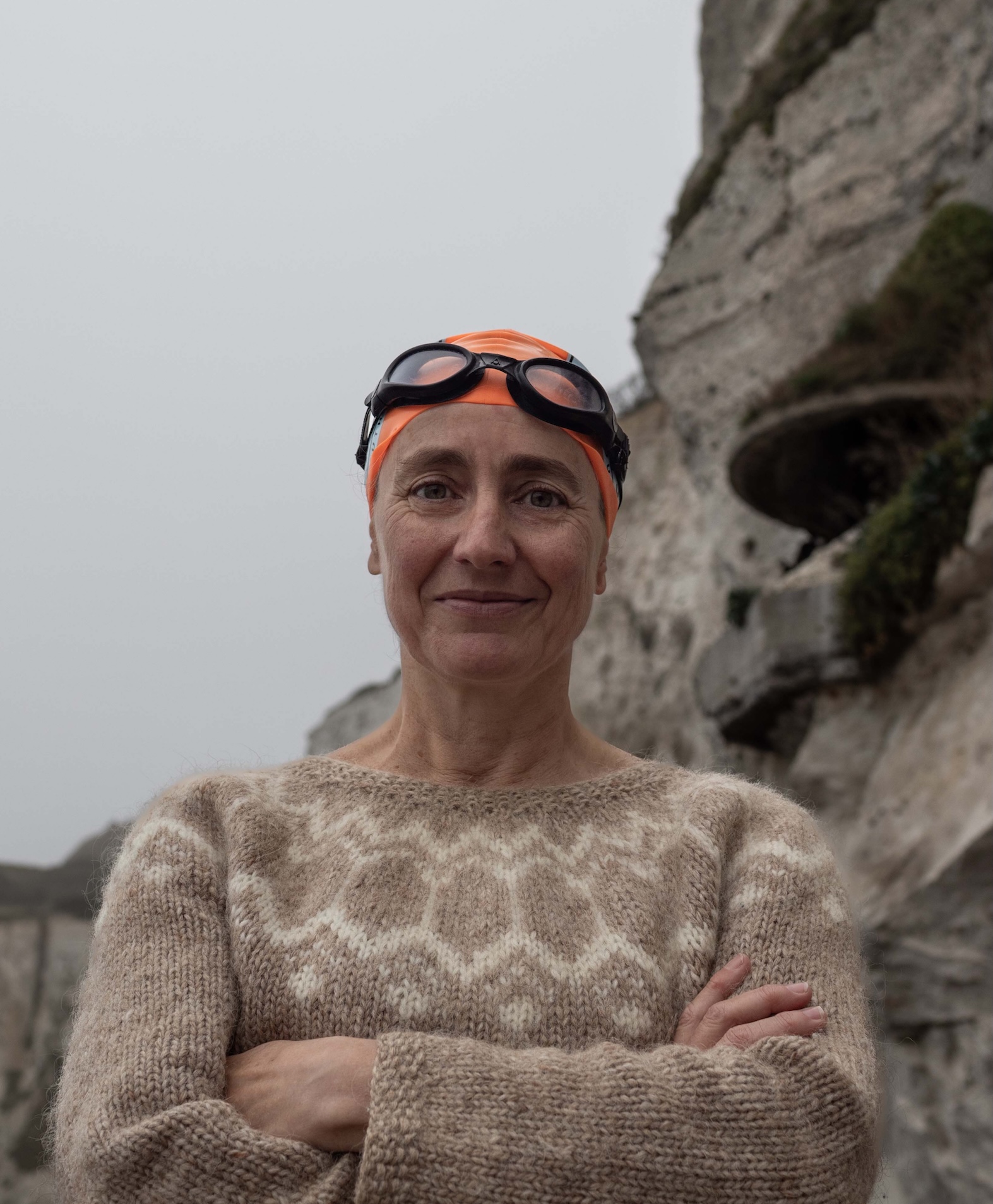 Laure ready for a cold swim