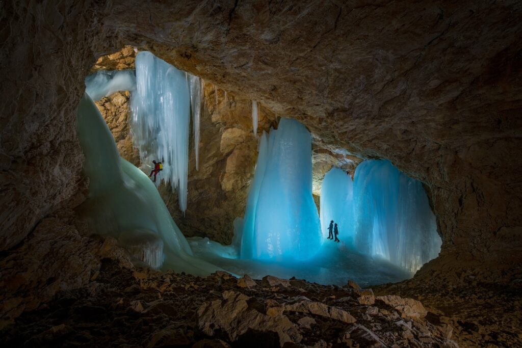 Blue glow within a cave