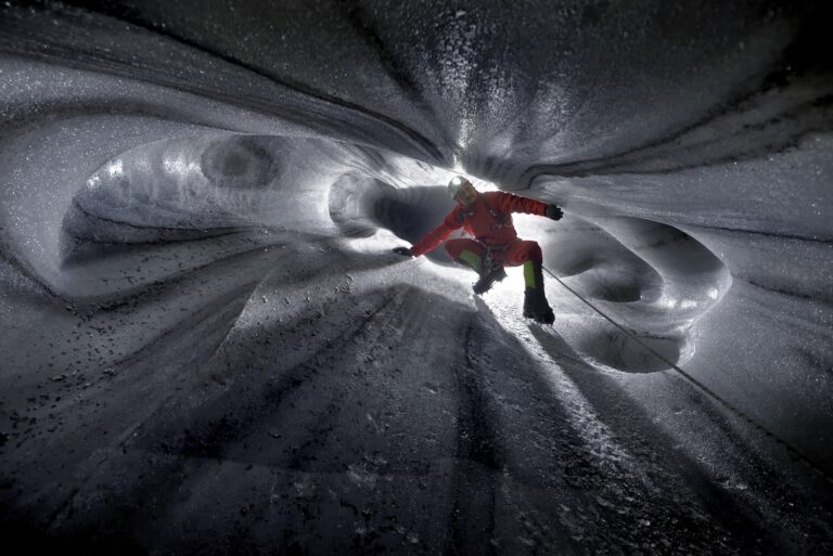 Descending into an ice cave