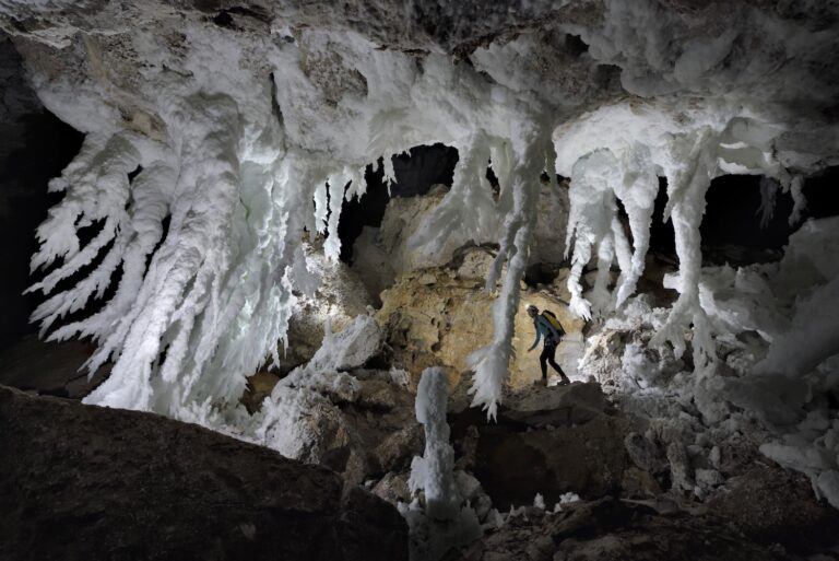 Giant "chandelier" features in a cave