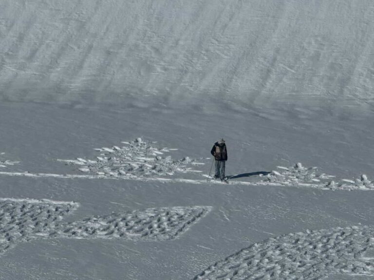 Simon hard at work making a snow drawing