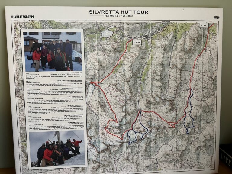 Map of the Silvretta hut ski tour route.