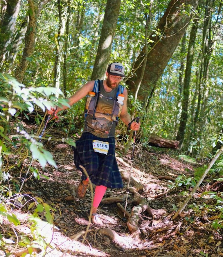 Peter jungle running in a kilt and sandals on the Formosa Trail in Taiwan