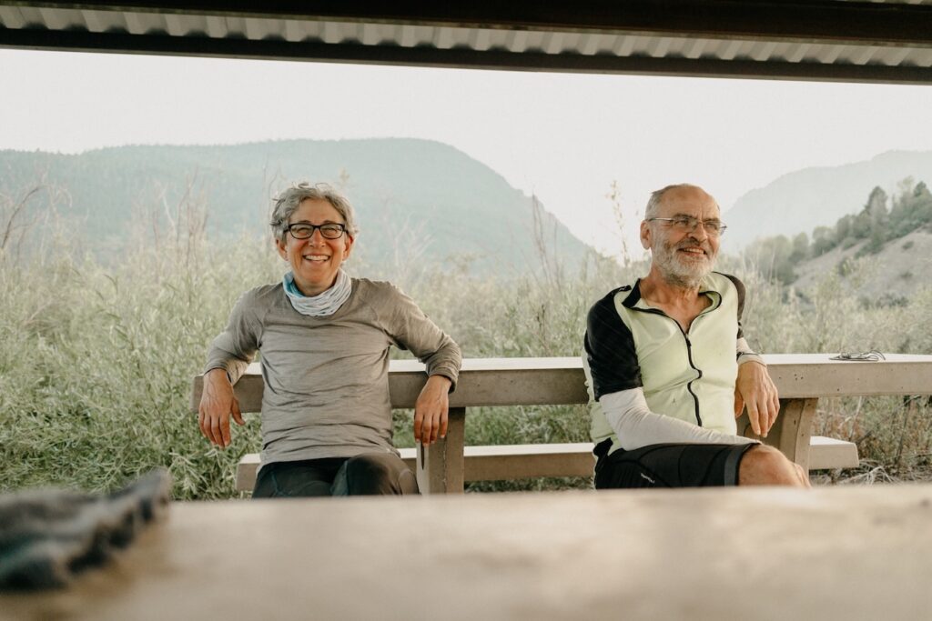Jeri and her husband Charles taking a rest off their bikes