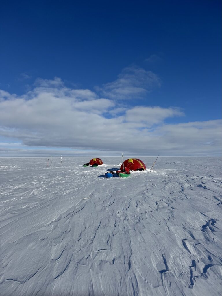 Campsite on the endless snowfields of Greenland