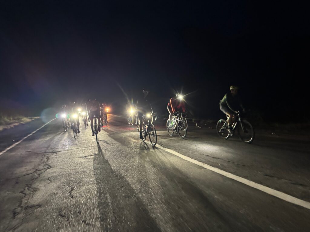 Cyclists approaching in the night