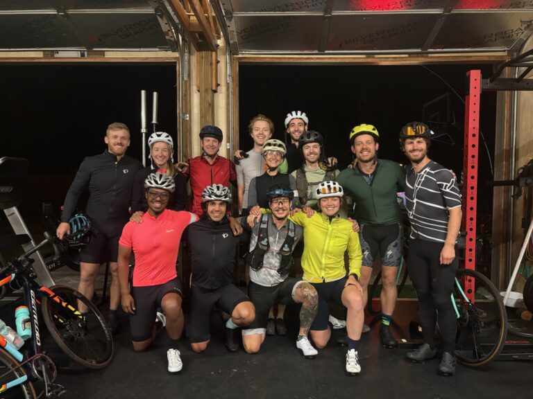 The cyclists at their midnight start