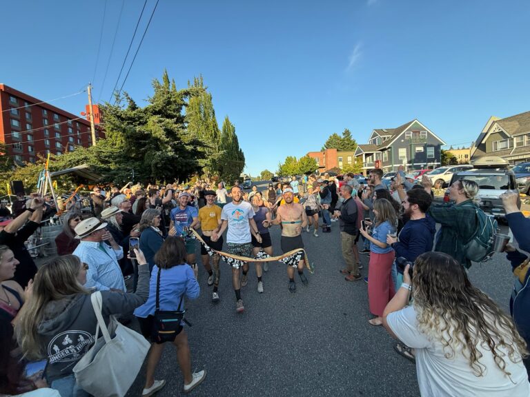 Crossing the finish line at the conclusion of the Calorie Challenge
