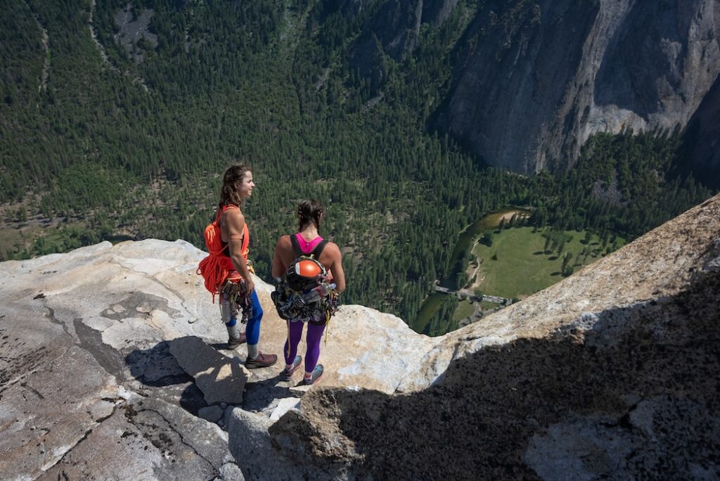 The 2 Yosemite Triple Crown climbers peering down from the summit