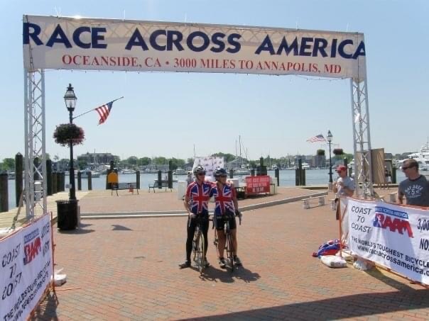 RAAM's British couple's team of Brian and Stacey at the start line in California