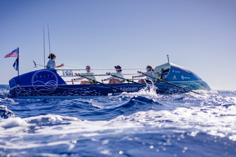 View of the ocean-going rowboat from the water