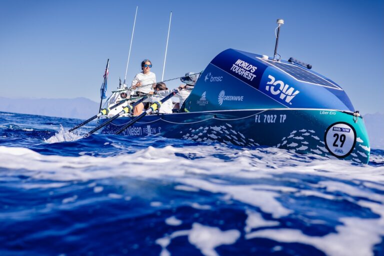 View of the ocean-going rowboat from the water
