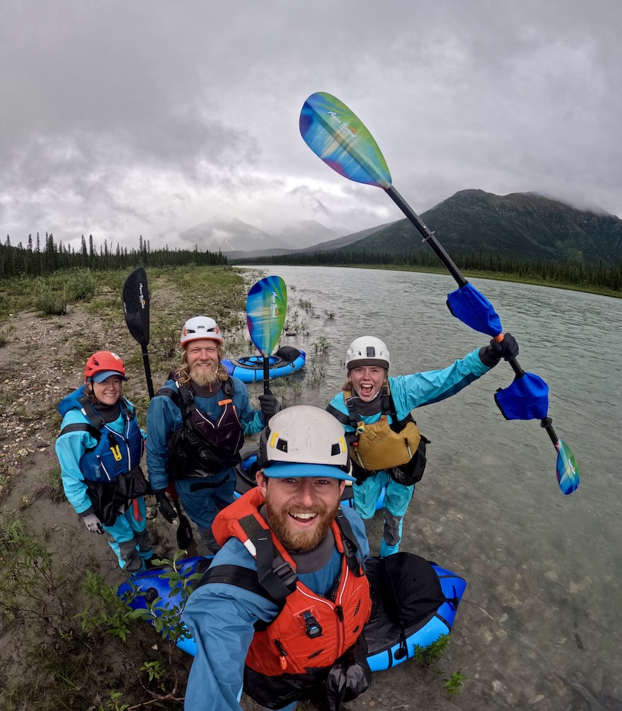Packrafting group photo by the river