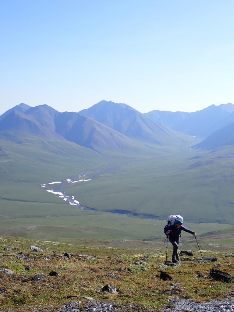 Stunning vista hiking in the treeless Arctic mountains