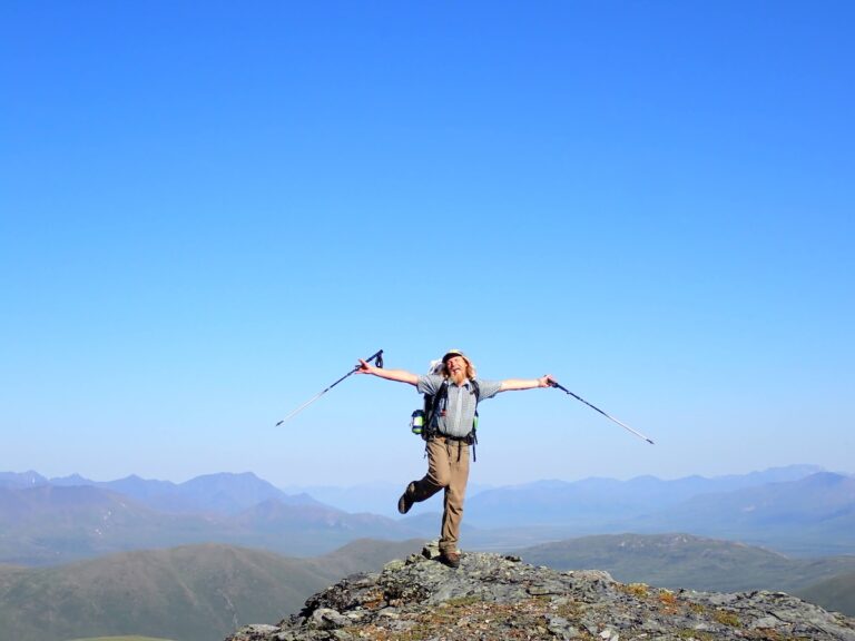 A 1-legged pose atop a mountain in the Brooks Range