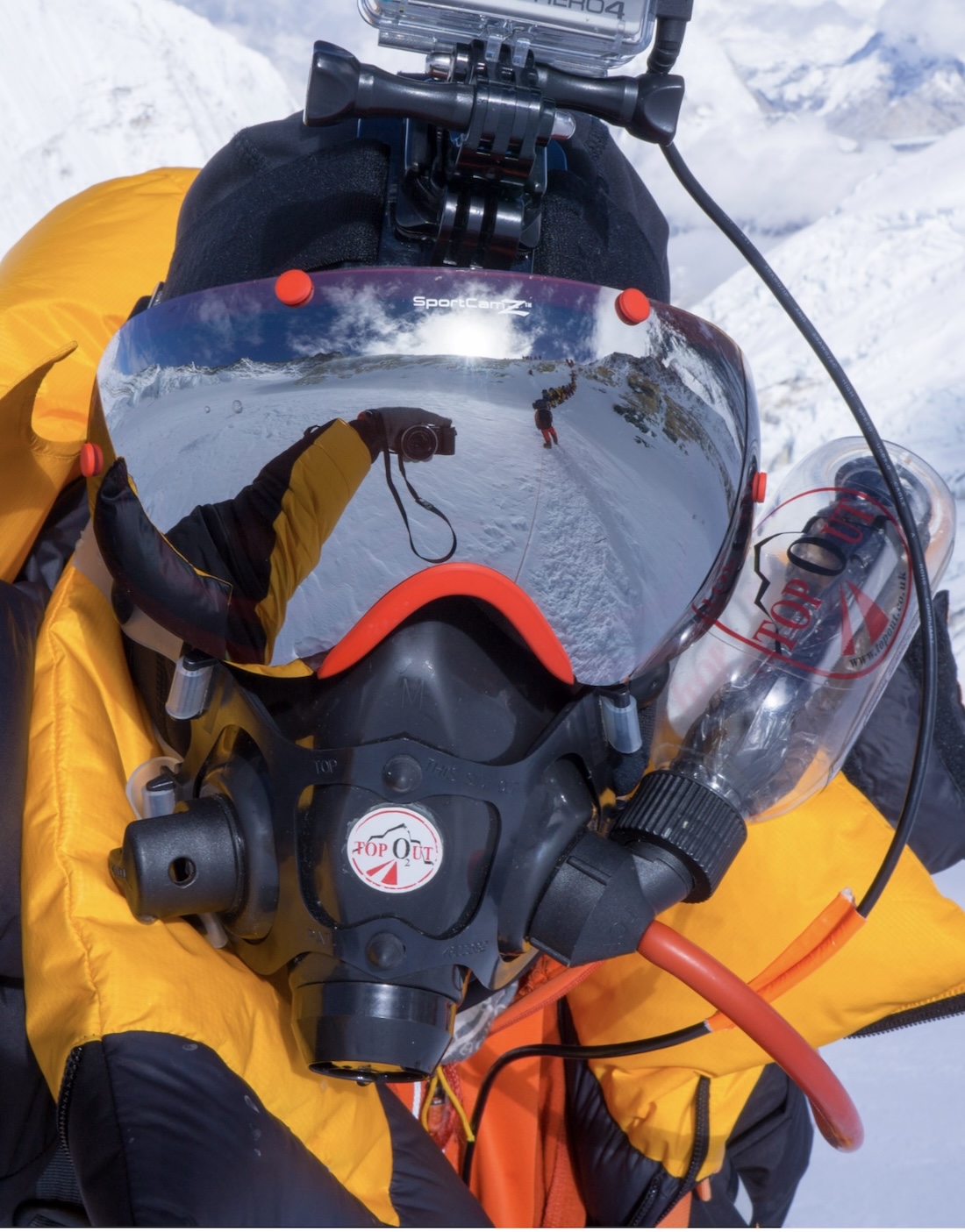 Paul taking a masked selfie on Mt. Everest