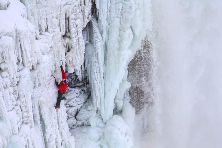Will topping out on his ice climb up Niagara Falls