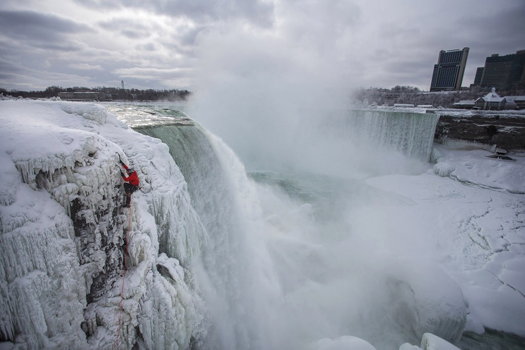 Will topping out on his ice climb up Niagara Falls
