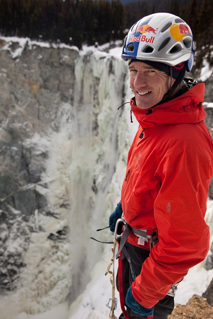 Will Gadd standing by an iced-up cliff