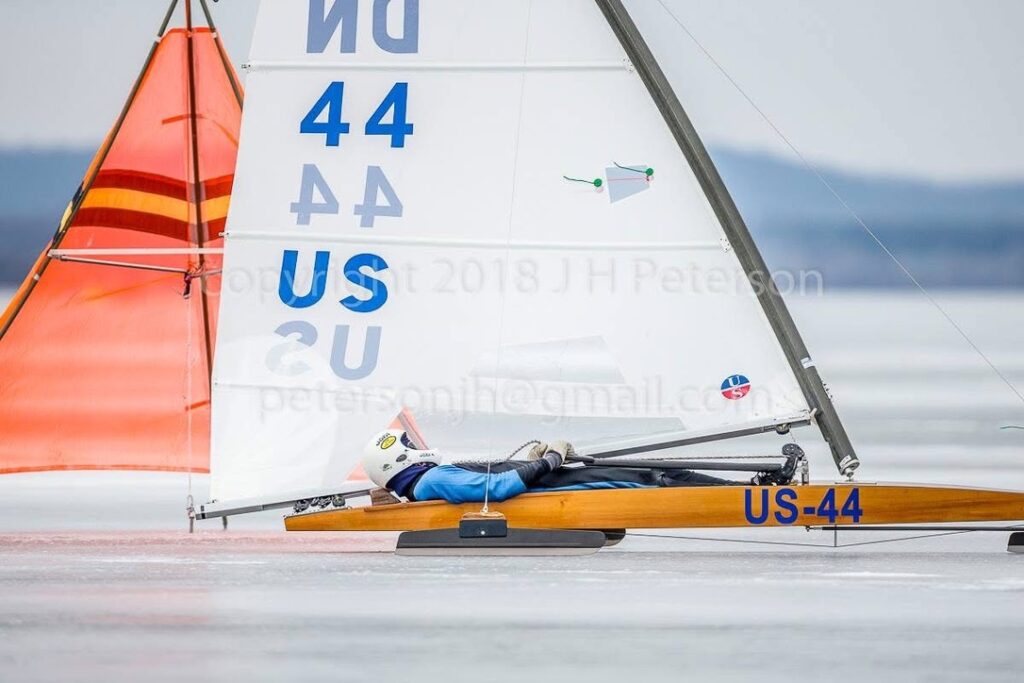 Flat on the back, racing an ice boat