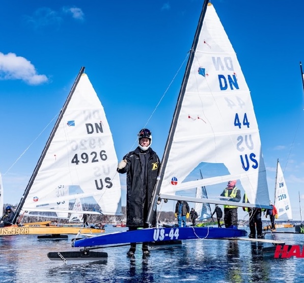 Ron with his ice boat in the pit
