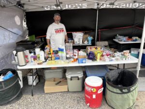 The central food station for the race with volunteer chef extraordinaire, Ken