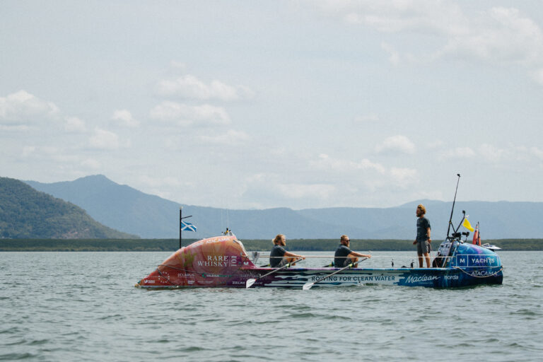Profile shot of the boat being rowed