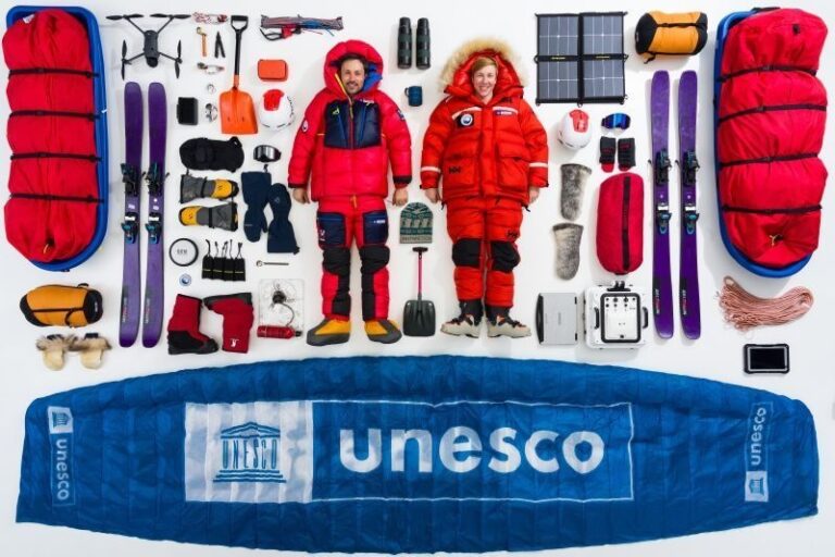 Dr. Sevestre, her expedition partner, and all their gear