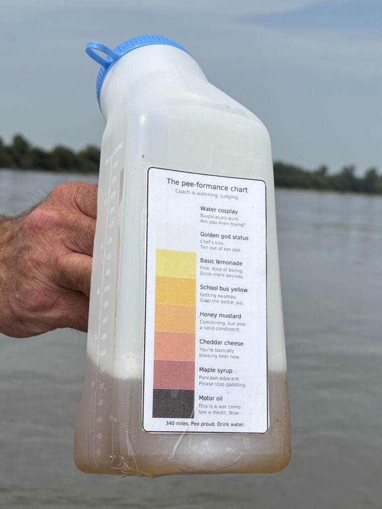 A specially labeled pee bottle to avoid potty stops ashore