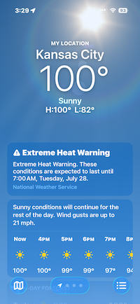 A screenshot of the 100 degree weather report for the race.
